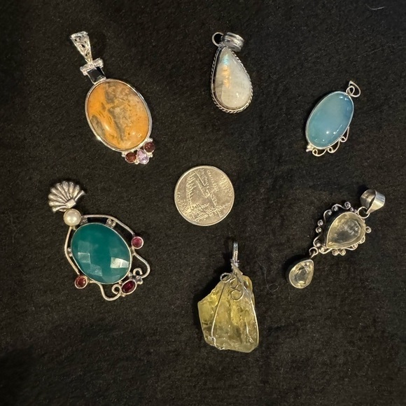 Silver Plated & stone pendants. Bundle of 6 - Picture 2 of 9